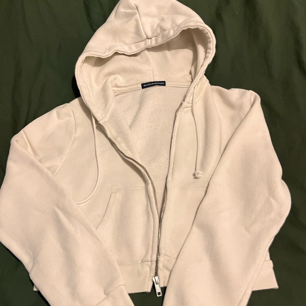 Brandy Melville Cream Zip-Up Hoodie